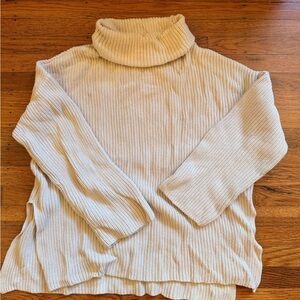 Pact Organic Cotton Cream Turtleneck Rib-Knit Sweater